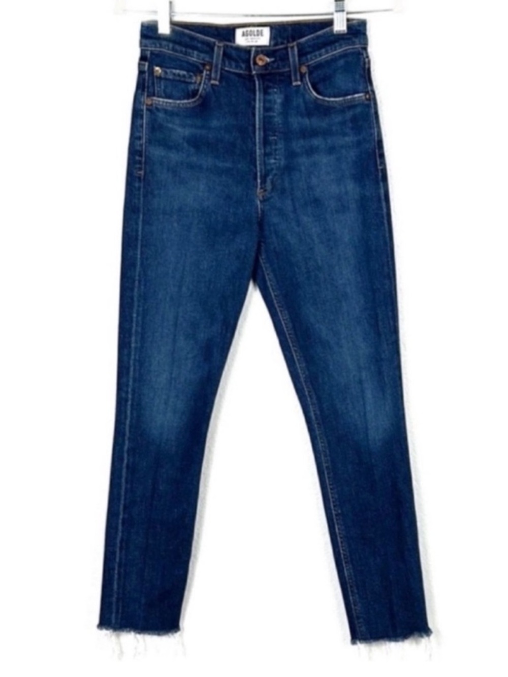 AGOLDE high rise raw frayed hem cotton jeans size 26 dark wash